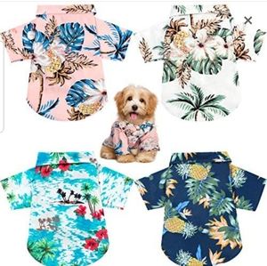 4 Pieces Pet Summer T-Shirts Hawaii Style Floral Dog Shirt Hawaiian Printed Pet